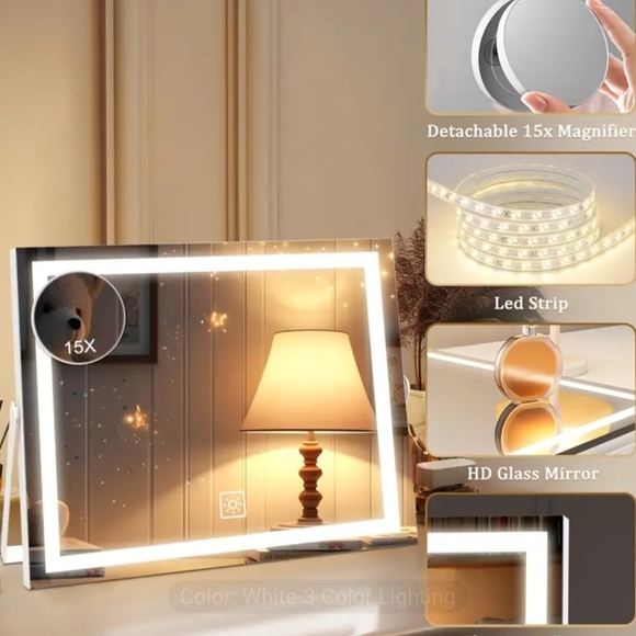 New 14" White LED DeskTop Vanity Mirror Set includes 15X Magnified Circle Mirror - Picture 5 of 13